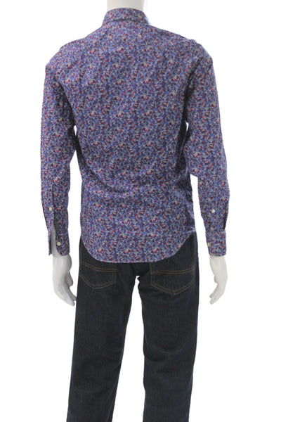 J Crew Men Floral Point Collar Button-Up Long Sleeve Blue Cotton Size XS