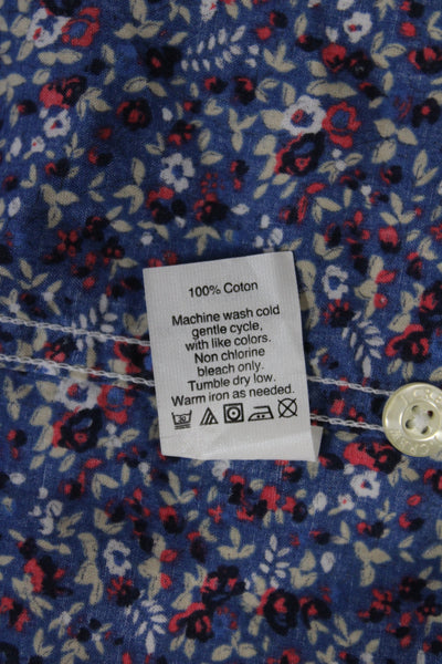 J Crew Men Floral Point Collar Button-Up Long Sleeve Blue Cotton Size XS
