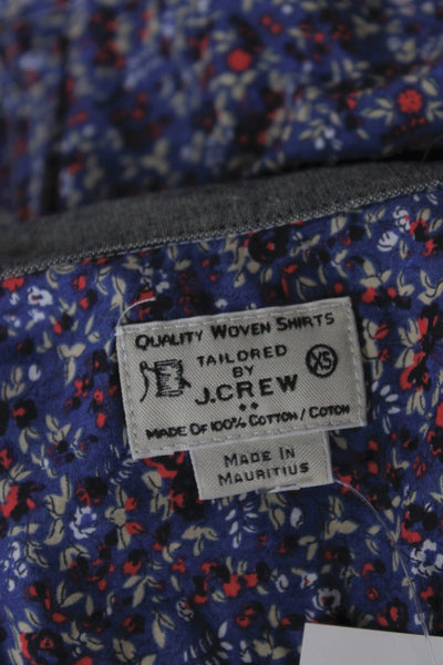 J Crew Men Floral Point Collar Button-Up Long Sleeve Blue Cotton Size XS
