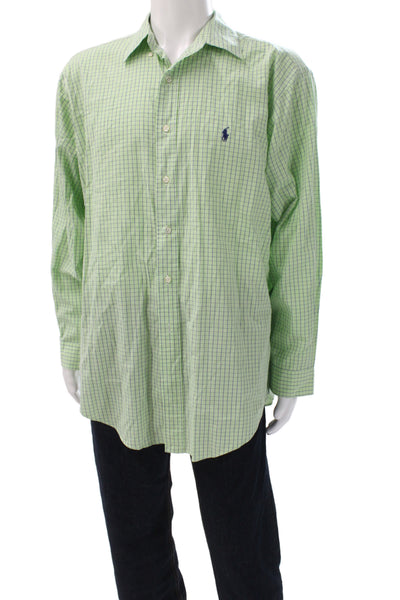 Ralph Lauren Blue Label Men Point Button-Up Green Check Long Sleeve Size M