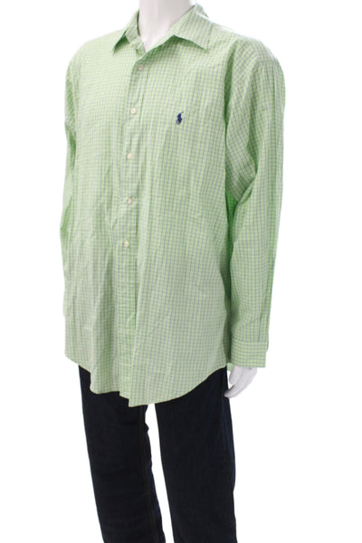 Ralph Lauren Blue Label Men Point Button-Up Green Check Long Sleeve Size M