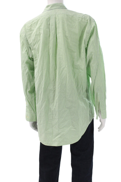 Ralph Lauren Blue Label Men Point Button-Up Green Check Long Sleeve Size M