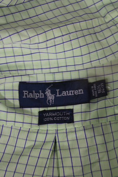 Ralph Lauren Blue Label Men Point Button-Up Green Check Long Sleeve Size M