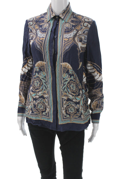 Versace Collection Womens Dark Blue Silk Paisley Button-Up Long Sleeve Size 38