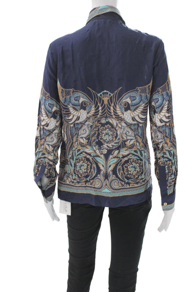 Versace Collection Womens Dark Blue Silk Paisley Button-Up Long Sleeve Size 38