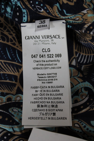 Versace Collection Womens Dark Blue Silk Paisley Button-Up Long Sleeve Size 38