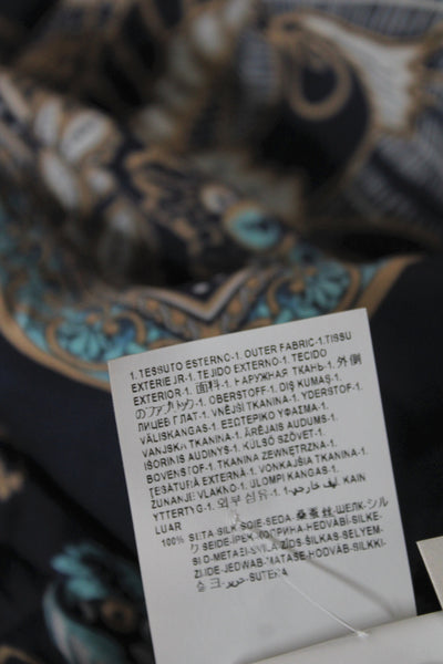 Versace Collection Womens Dark Blue Silk Paisley Button-Up Long Sleeve Size 38