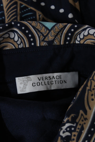 Versace Collection Womens Dark Blue Silk Paisley Button-Up Long Sleeve Size 38