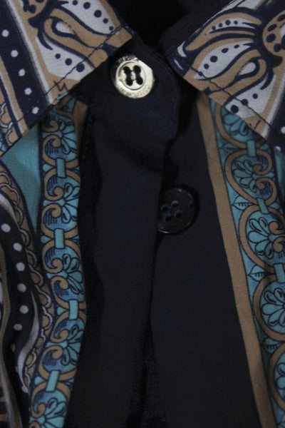 Versace Collection Womens Dark Blue Silk Paisley Button-Up Long Sleeve Size 38
