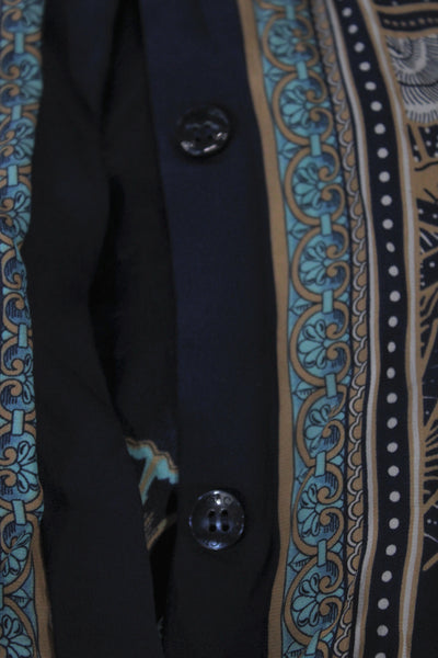 Versace Collection Womens Dark Blue Silk Paisley Button-Up Long Sleeve Size 38