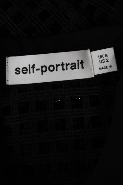 Self Portrait Womens Black Geometric Collared Button-Up Blouse Size 2