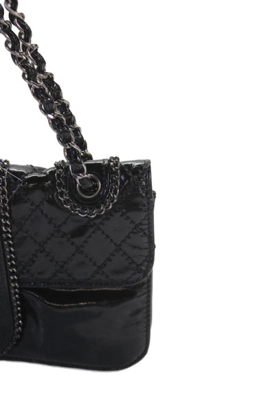 Chanel Womens Leather Quilted Turnlock Closure Satchel Shoulder Handbag Black