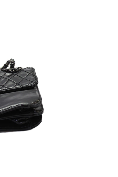 Chanel Womens Leather Quilted Turnlock Closure Satchel Shoulder Handbag Black