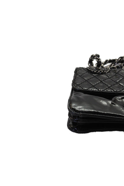 Chanel Womens Leather Quilted Turnlock Closure Satchel Shoulder Handbag Black