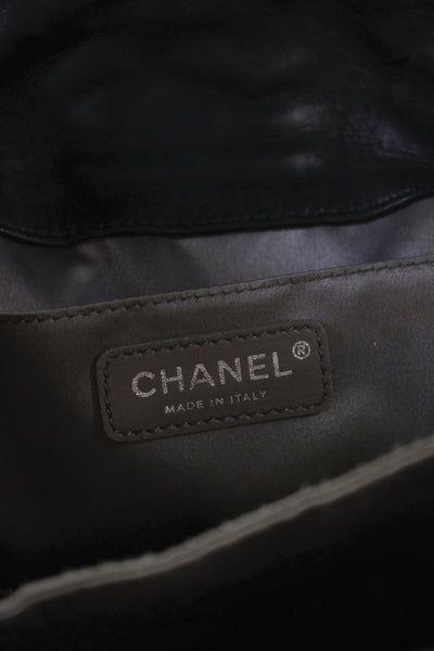 Chanel Womens Leather Quilted Turnlock Closure Satchel Shoulder Handbag Black