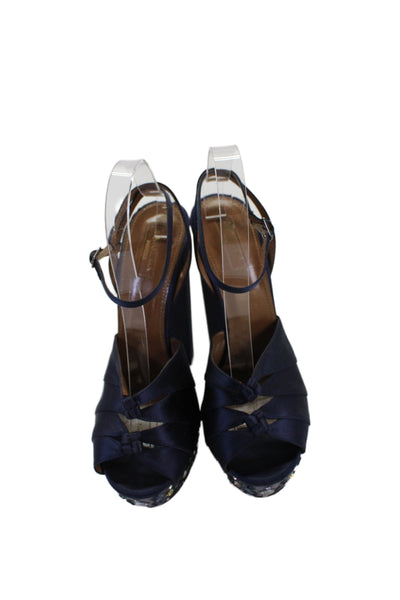 Aquazzura Womens Satin Jeweled Platform Sandal Heels Navy Blue Size 40 10