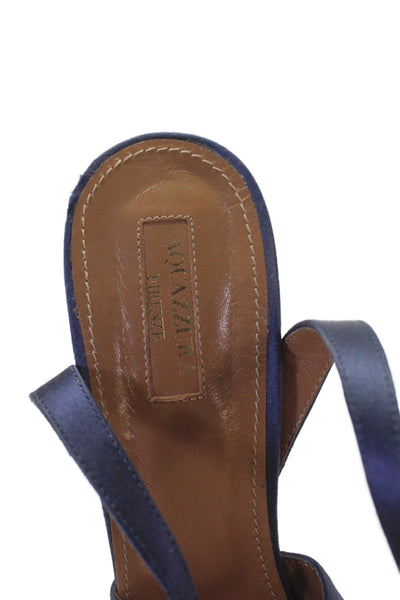 Aquazzura Womens Satin Jeweled Platform Sandal Heels Navy Blue Size 40 10
