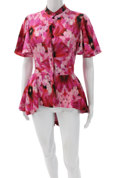 Alexander McQueen Women Pink Floral Collared Button Up Blouse Size 36