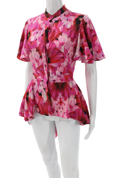 Alexander McQueen Women Pink Floral Collared Button Up Blouse Size 36