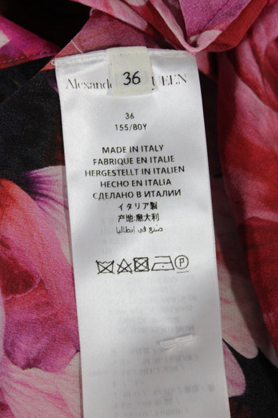 Alexander McQueen Women Pink Floral Collared Button Up Blouse Size 36