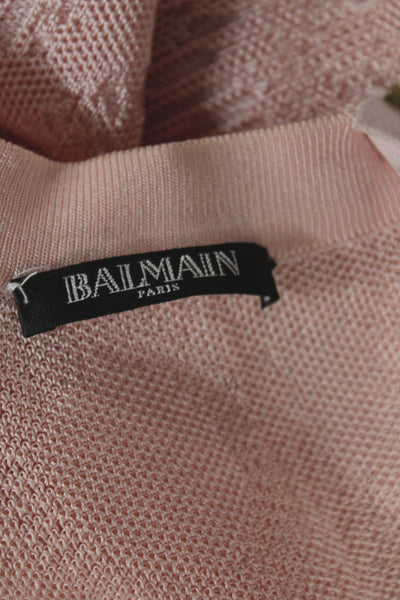 Balmain Womens Bodycon Mini Dress Pink V Neck Long Sleeve Zip Size 36