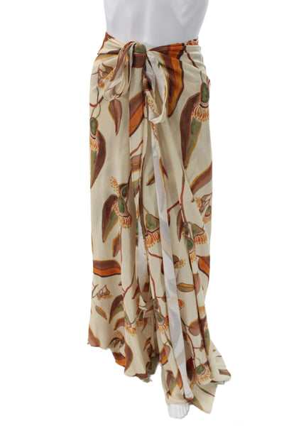 Andrea Iyamah Womens Maxi Wrap Skirt Beige Floral Polyester Size XS