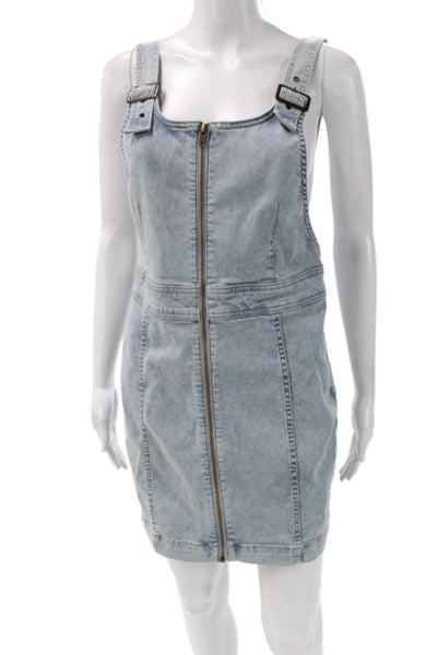 Free People Womens Overall Dress Light Blue Buckle Sleeveless Short Size 12