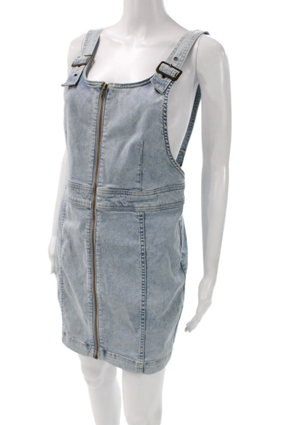 Free People Womens Overall Dress Light Blue Buckle Sleeveless Short Size 12