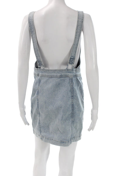 Free People Womens Overall Dress Light Blue Buckle Sleeveless Short Size 12