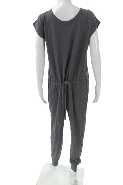 Leallo Women Jumpsuit Dark Gray Cotton Short Sleeve Round Neck Size L