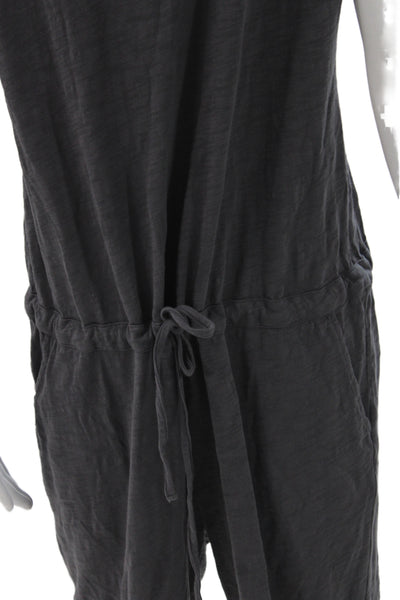 Leallo Women Jumpsuit Dark Gray Cotton Short Sleeve Round Neck Size L