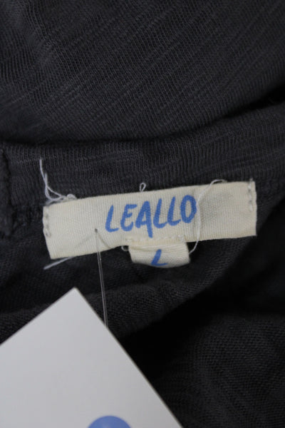 Leallo Women Jumpsuit Dark Gray Cotton Short Sleeve Round Neck Size L