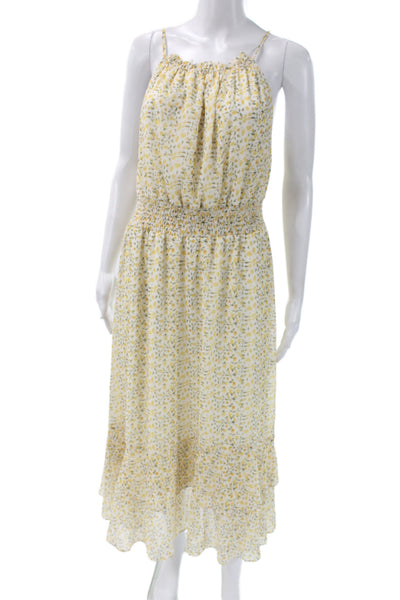 She + Sky Women Maxi Sundress Beige Floral Drawstring Sleeveless Size L