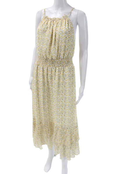 She + Sky Women Maxi Sundress Beige Floral Drawstring Sleeveless Size L