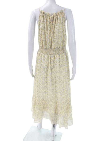 She + Sky Women Maxi Sundress Beige Floral Drawstring Sleeveless Size L