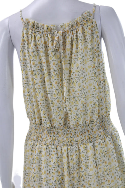 She + Sky Women Maxi Sundress Beige Floral Drawstring Sleeveless Size L