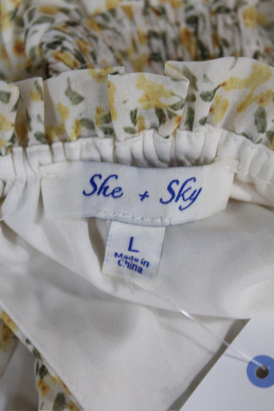 She + Sky Women Maxi Sundress Beige Floral Drawstring Sleeveless Size L