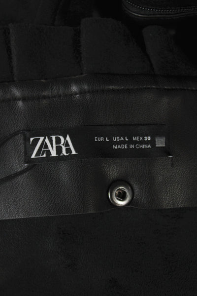 Zara Women Pleated Mini Skort Black Knee Length Size L