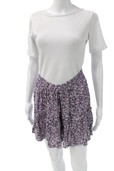 Zara Women Black Floral Peasant Mini Skort Cotton Blend Size L