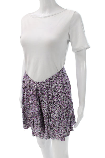 Zara Women Black Floral Peasant Mini Skort Cotton Blend Size L