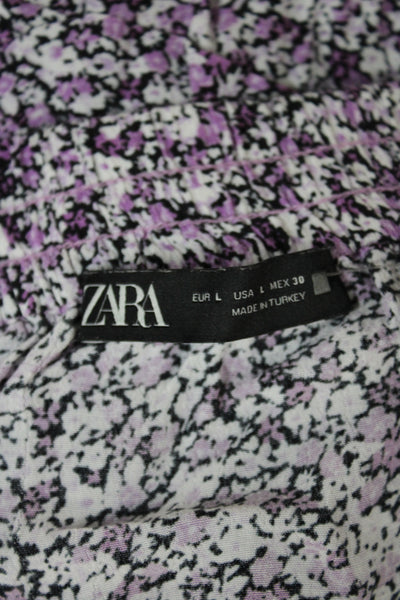 Zara Women Black Floral Peasant Mini Skort Cotton Blend Size L
