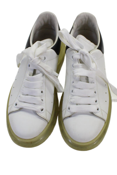 Alexander McQueen Womens Lace Up Logo Back Chunky Sneakers White Leather 36.5