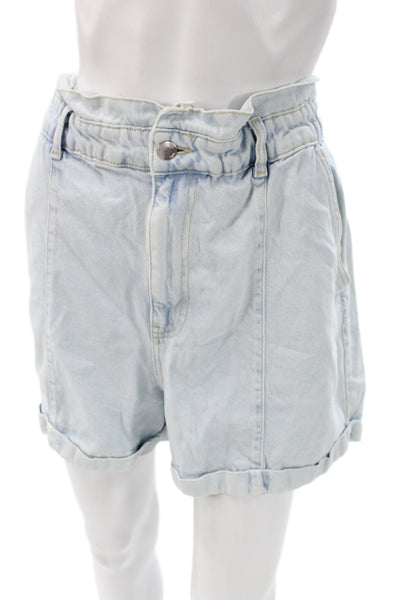 Zara Unisex Light Blue Denim Shorts Button 80s Cotton Size 12