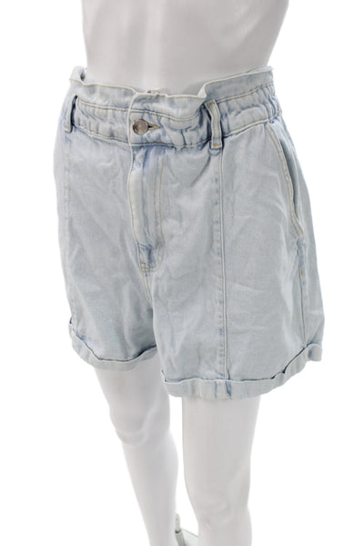 Zara Unisex Light Blue Denim Shorts Button 80s Cotton Size 12