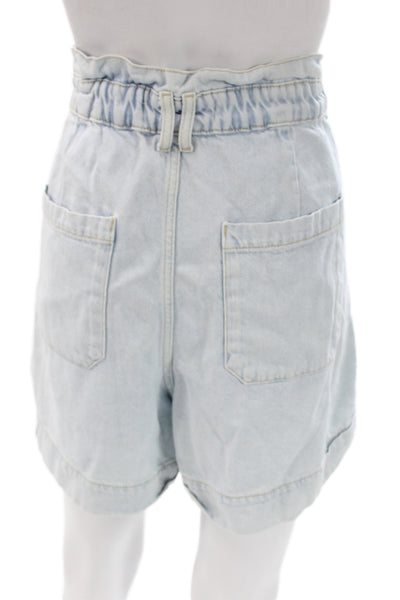 Zara Unisex Light Blue Denim Shorts Button 80s Cotton Size 12