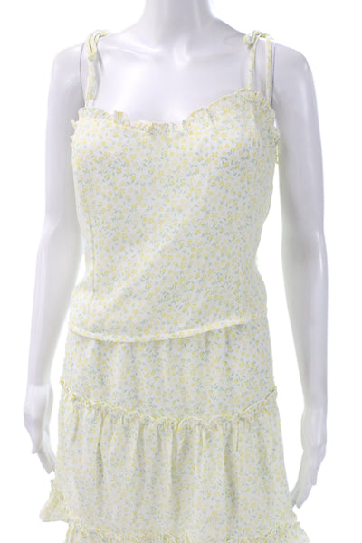 Aqua Womens White Floral Mini Sundress Sleeveless Tie Neck Size L