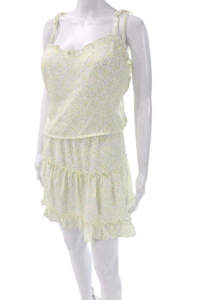 Aqua Womens White Floral Mini Sundress Sleeveless Tie Neck Size L