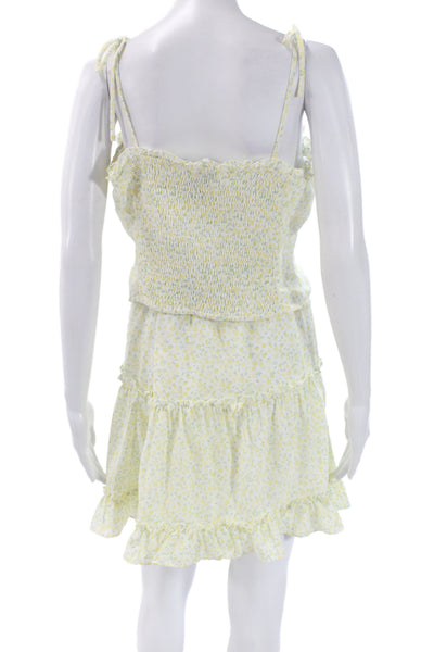 Aqua Womens White Floral Mini Sundress Sleeveless Tie Neck Size L