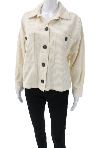 Zara Women Beige Cotton Striped Long Sleeve Jacket Size M