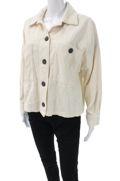 Zara Women Beige Cotton Striped Long Sleeve Jacket Size M